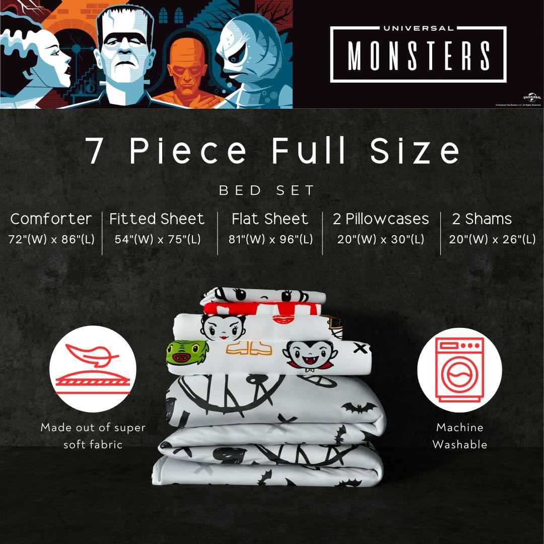 Universal Little Monsters Halloween Full Bed Set – Super Soft & Cozy 5 Piece Reversible Comforter and Sheet Set Featuring Snoopy & Charlie Brown, (Officially Licensed Product) by Franco