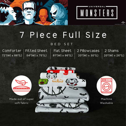 Universal Little Monsters Halloween Full Bed Set – Super Soft & Cozy 5 Piece Reversible Comforter and Sheet Set Featuring Snoopy & Charlie Brown, (Officially Licensed Product) by Franco