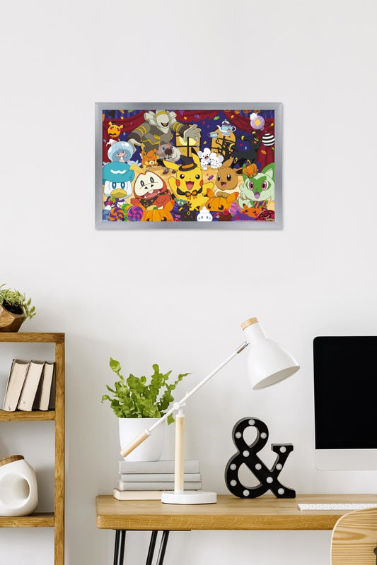 Pokémon: Halloween Party- Group Wall Poster, 22.4L" x 14.7W", Silver Framed Version