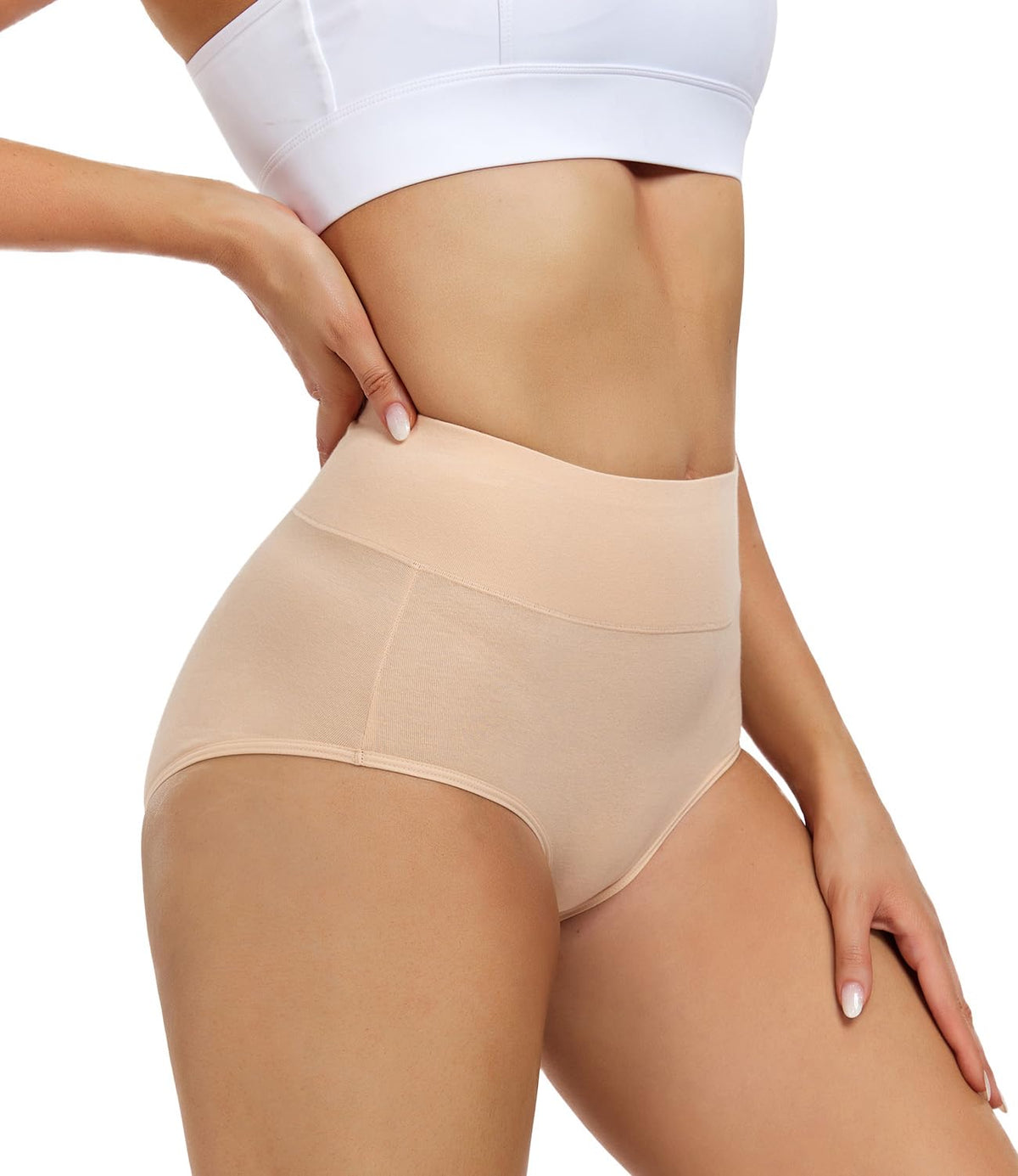 wirarpa Women's High Waisted Cotton Briefs Ladies Underwear Comfortable Panties 5 Pack Beige Large 🍁 All In One Marketplace Canada