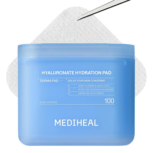 MEDIHEAL Hyaluronic Acid Toner Pads – Korean Skin Care, 99% Pure Low-Molecular Hyaluronic Acid with 8 HA Types & Glucose Hydro Complex, Deep Hydration & Cooling Care, Gel Hole Fabric, 100 pads 🍁 All In One Marketplace Canada