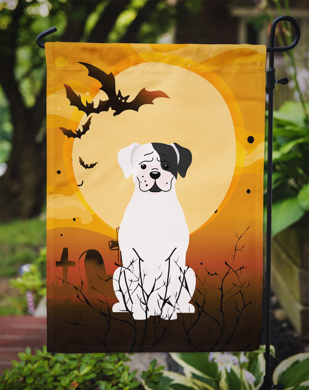 Caroline's Treasures BB4380GF Halloween White Boxer Cooper Flag Garden Size, Small, Multicolor