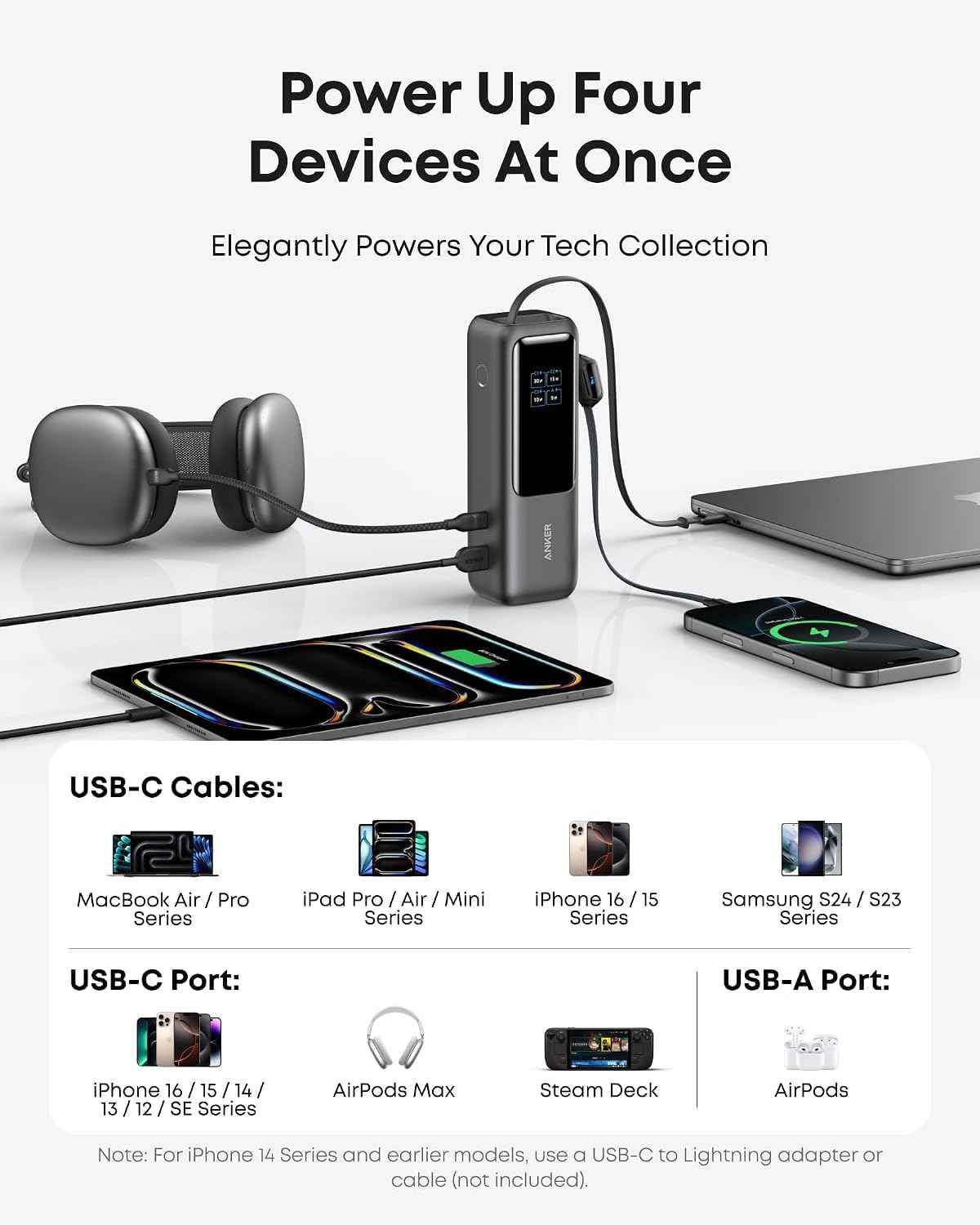 Anker Laptop Power Bank, 25,000mAh Portable Charger with Triple 100W USB-C Ports, Built-in Retractable Cables, Flight-Approved for Travel, iPhone 17/16 Series, MacBook, Samsung, and More 🍁 All In One Marketplace Canada