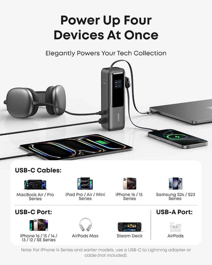 Anker Laptop Power Bank, 25,000mAh Portable Charger with Triple 100W USB-C Ports, Built-in Retractable Cables, Flight-Approved for Travel, iPhone 17/16 Series, MacBook, Samsung, and More 🍁 All In One Marketplace Canada