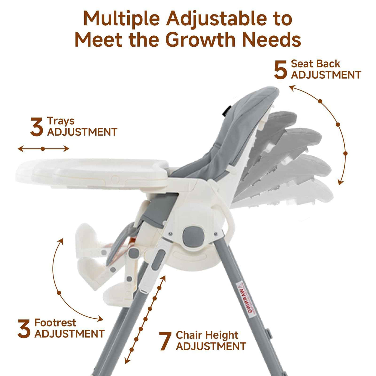 INFANS High Chair for Babies & Toddlers, Foldable Highchair with Multiple Adjustable Backrest, Footrest and Seat Height, Removable Tray, Detachable PU Leather Cushion, Built-in Rear Wheels (Grey) 🍁 All In One Marketplace Canada