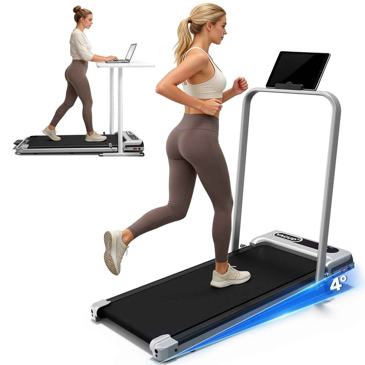 Yagud Walking Pad with 8% Incline, 3 in 1 Treadmill for Home & Office, 2.5HP Under Desk Treadmill with Handle, Portable Treadmill with Remote Control & Led Display, No Installation 🍁 All In One Marketplace Canada