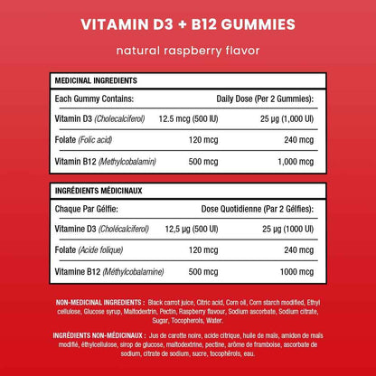 Vitamin D3 1000 IU + B12 1000mcg Per Serving | Chewable Vitamins B & D Gummies for Adults, Kids, Women & Men | Enhanced With Folate for Energy & Immunity | 120 Gummies 🍁 All In One Marketplace Canada