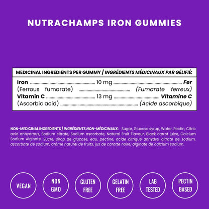 Iron Gummies with Vitamin C | 10mg Iron Per Gummy | Iron Supplements for Women & Men | Vegan Gummies | Blood Cell Formation Support | Energy, Focus, Immune Support | Vegan & Non-GMO (1) 🍁 All In One Marketplace Canada