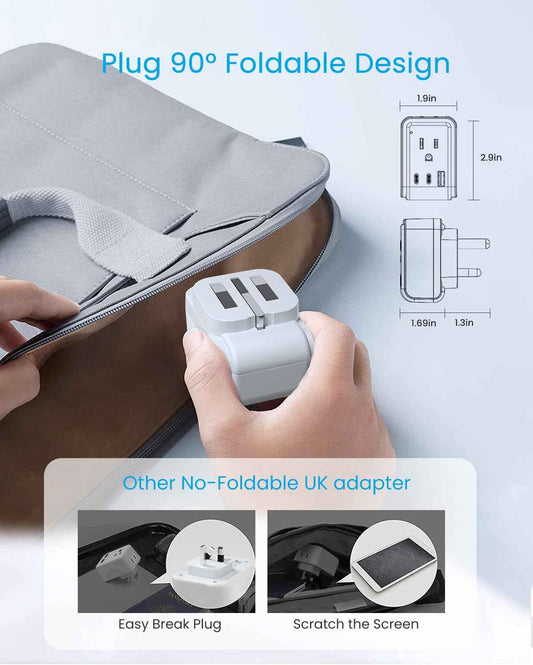 2 Pack Canada to UK Plug Adapter, VINTAR Foldable Type G Travel Adapter with 2 Outlets and 3 USB Ports(2 USB C), 5 in 1 Ireland Plug Adaptor for US to UK England London Scotland Irish 🍁 All In One Marketplace Canada