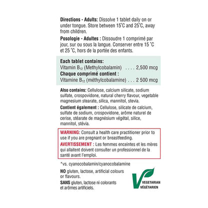 Jamieson Vitamin B12 2,500 mcg Fast Dissolve, 60 Sublingual Tablets, Natural Cherry Flavour. Methylcobalamin, Supports Energy Production and Metabolism. Vegetarian, Proudly Canadian 🍁 All In One Marketplace Canada