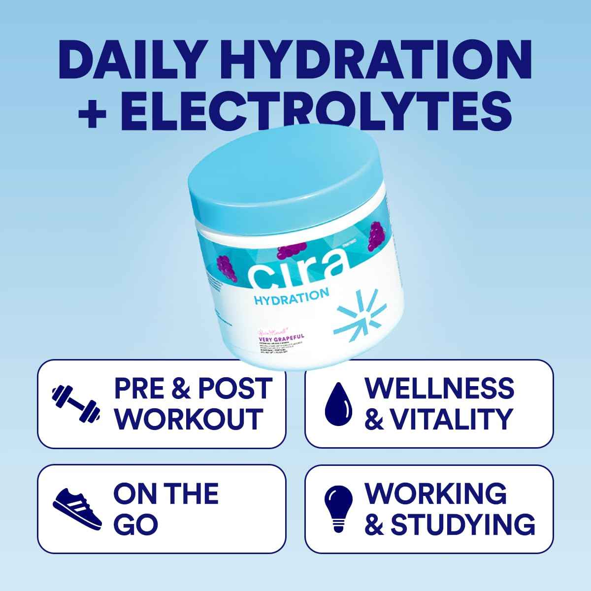 Cira Hydration Electrolytes Powder - Cira x Alicia McCarvell’s Daily Electrolyte Powder, Sugar Free, Himalayan Salt, Magnesium, Potassium for Dehydration Relief & Recovery - Very Grapeful, 45 Servings 🍁 All In One Marketplace Canada