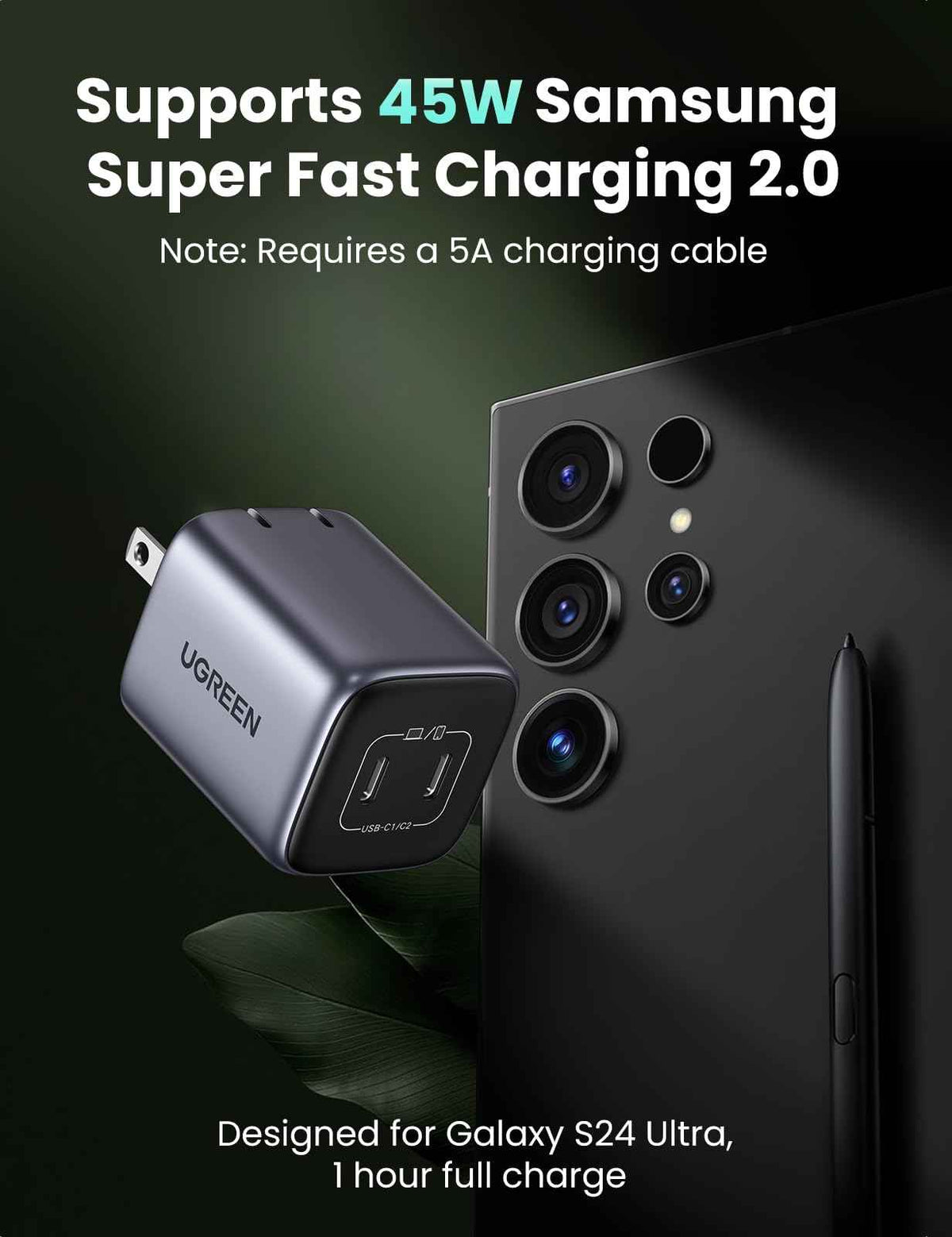 UGREEN Nexode 45W USB C Charger Block, GaN PPS Dual Port USB C Fast Charger Super Fast Charge 2.0 Wall Plug Compatible with Galaxy S26 S25 S24 Ultra S23 A54, iPhone 17 16 Pro Max, iPad, Pixel 10 9 8 🍁 All In One Marketplace Canada