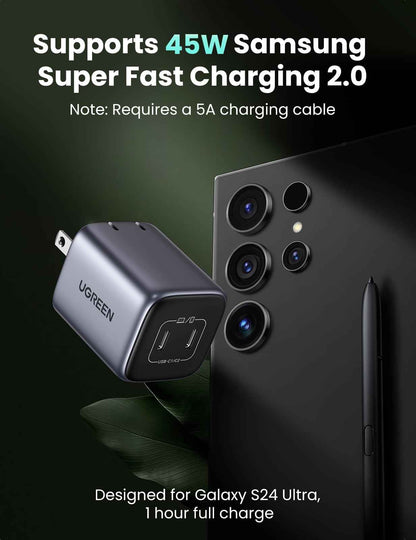 UGREEN Nexode 45W USB C Charger Block, GaN PPS Dual Port USB C Fast Charger Super Fast Charge 2.0 Wall Plug Compatible with Galaxy S26 S25 S24 Ultra S23 A54, iPhone 17 16 Pro Max, iPad, Pixel 10 9 8 🍁 All In One Marketplace Canada