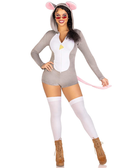 Leg Avenue Women’s Comfy Mouse Romper Halloween Costume, GREY, MEDIUM