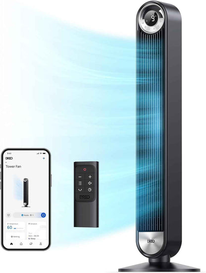 DREO Smart Tower Fan for Bedroom, Upgraded DC 9 Speeds 20dB Ultra-Quiet Floor Fan, 90° Oscillating Fans with 28ft/s Velocity, 12H Timer, Standing Fan, Bladeless Fan Powerful for Home Office Room 🍁 All In One Marketplace Canada