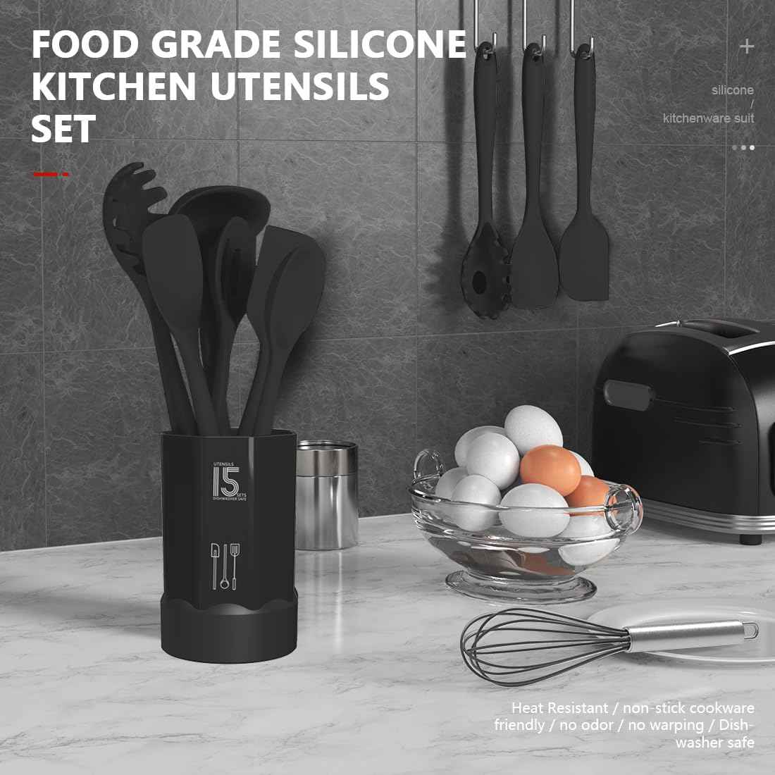Silicone Cooking Utensils Set - 446°F Heat Resistant Kitchen Utensils,Turner Tongs,Spatula,Spoon,Brush,Whisk,Kitchen Utensil Gadgets Tools Set for Nonstick Cookware,Dishwasher Safe (BPA Free) 🍁 All In One Marketplace Canada