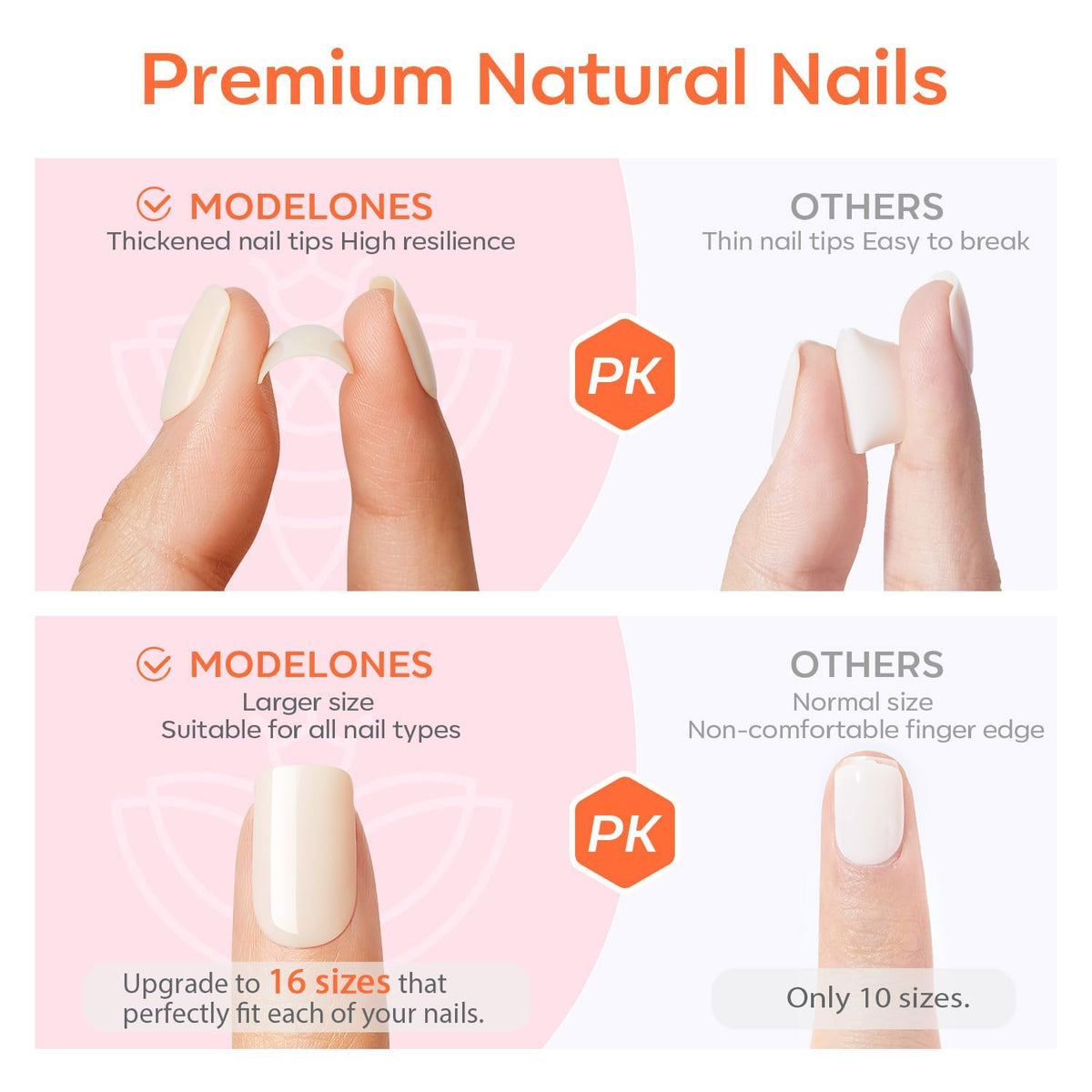 Modelones French Tip Press On Nails, Short Oval Fake Nails Press Ons with Nail Glue, Adhesive Tabs, Nail File, Prep Pad, Manicure Stick, 32Pcs 16 Sizes, Nude, Valentines 🍁 All In One Marketplace Canada