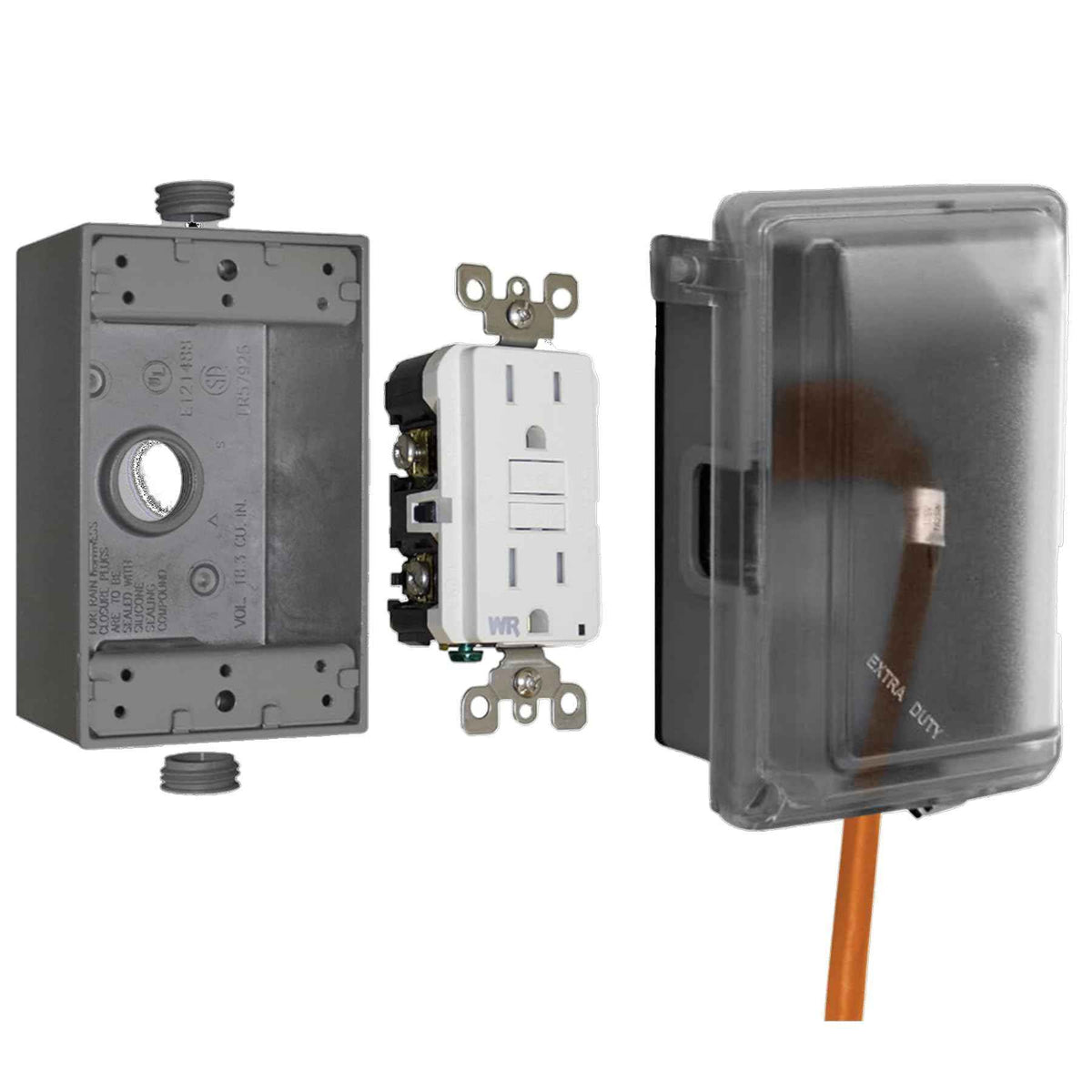 Sigma Engineered Solutions 16801 Non-Metallic Weatherproof Outdoor Electrical Outlet Kit w/Extra Duty Cover, Box and 15 Amp GFCI Receptacle, in-USE, Clear/Gray, 1 Gang, Lockable with Patented Hinge 🍁 All In One Marketplace Canada