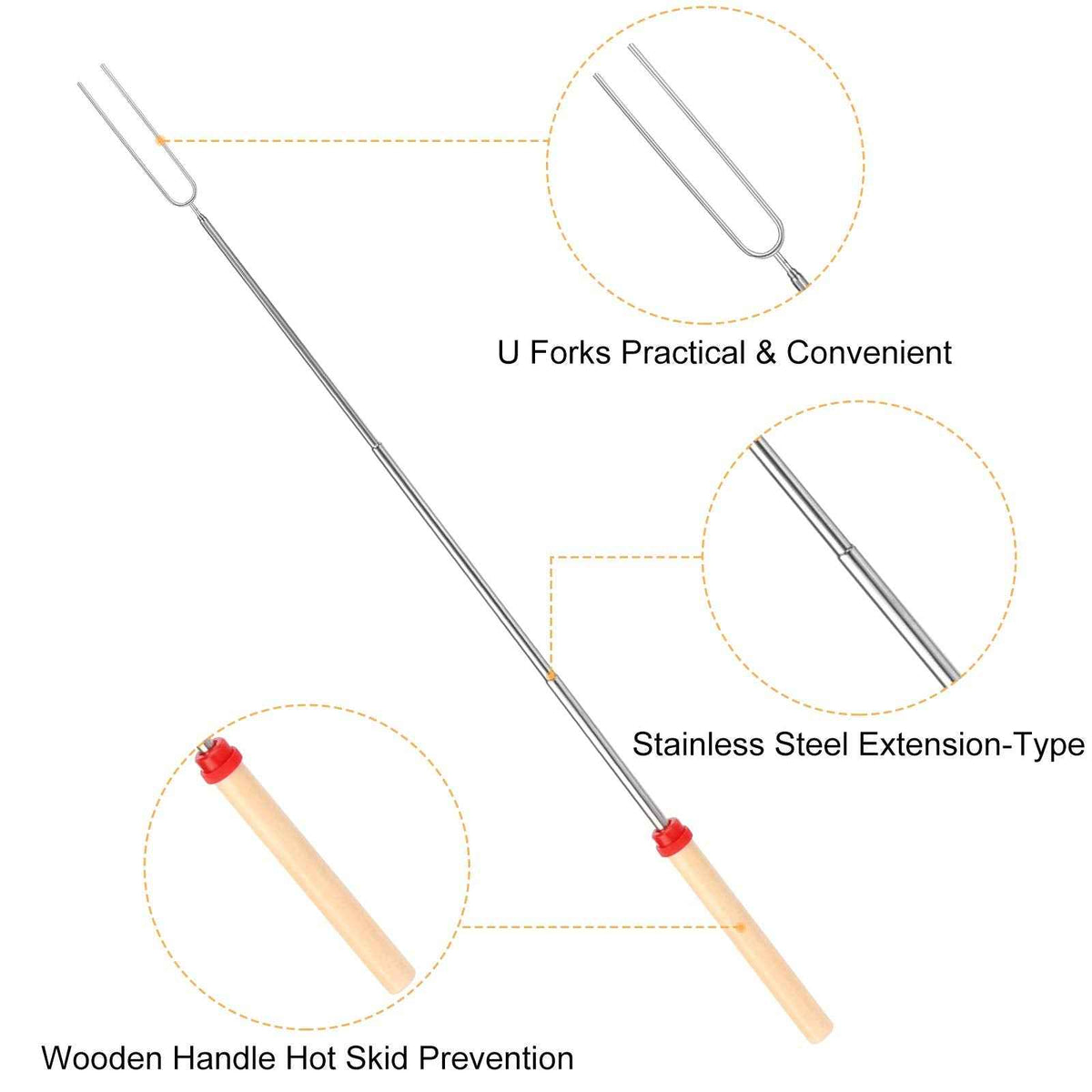 Marshmallow Roasting Sticks, Telescoping Smores Sticks for Open Fire Pit, 32 Inch Long Marshmallow Toasting Barbecue Forks Smores Skewers for Campfire Camping Hotdog Hot Dog Bonfire Grill, 5 Pack 🍁 All In One Marketplace Canada