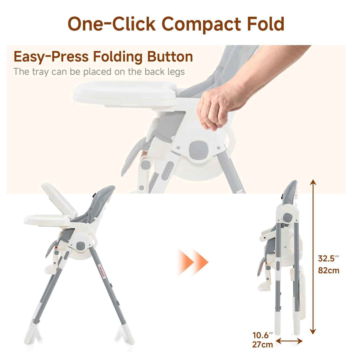 INFANS High Chair for Babies & Toddlers, Foldable Highchair with Multiple Adjustable Backrest, Footrest and Seat Height, Removable Tray, Detachable PU Leather Cushion, Built-in Rear Wheels (Grey) 🍁 All In One Marketplace Canada