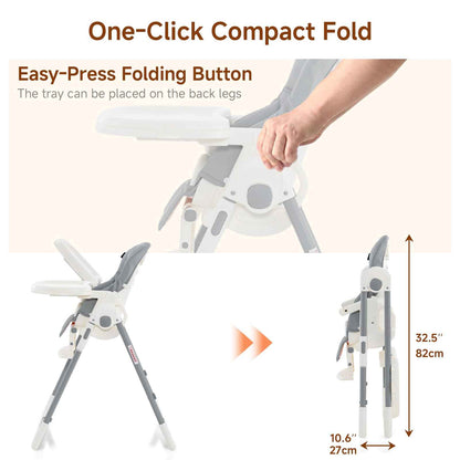 INFANS High Chair for Babies & Toddlers, Foldable Highchair with Multiple Adjustable Backrest, Footrest and Seat Height, Removable Tray, Detachable PU Leather Cushion, Built-in Rear Wheels (Grey) 🍁 All In One Marketplace Canada