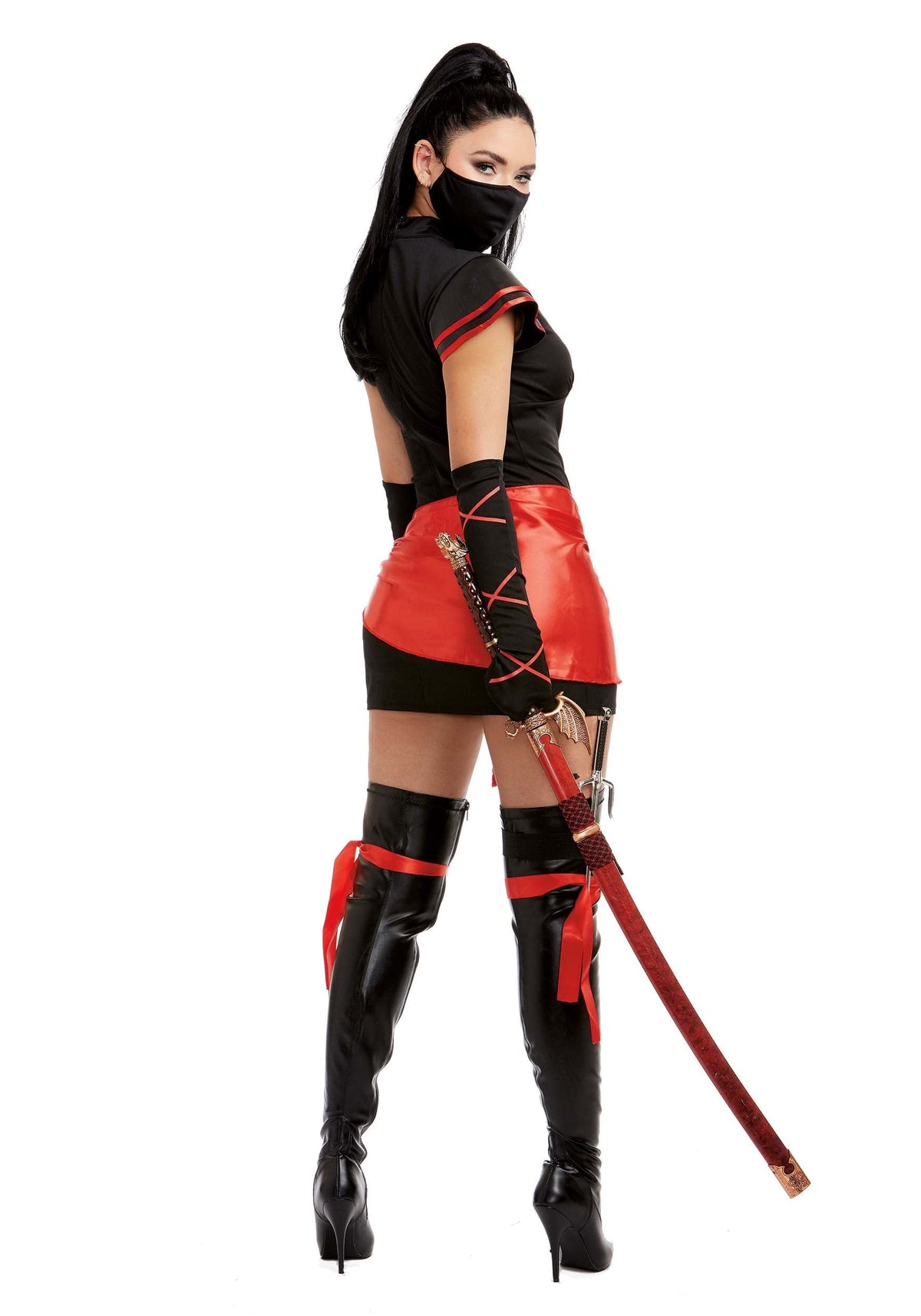 Dreamgirl Adult Womens Sexy Ninja Costume, Halloween Costume, Black/Red, X-Large