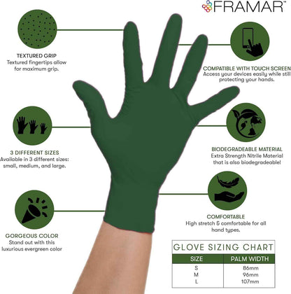 FRAMAR Green Nitrile Gloves Medium - Disposable Gloves Medium, Rubber Gloves Disposable, Cleaning Gloves, Kitchen Gloves, Mechanics Gloves, Cooking Gloves, Gant Latex Gloves Medium, 100 🍁 All In One Marketplace Canada