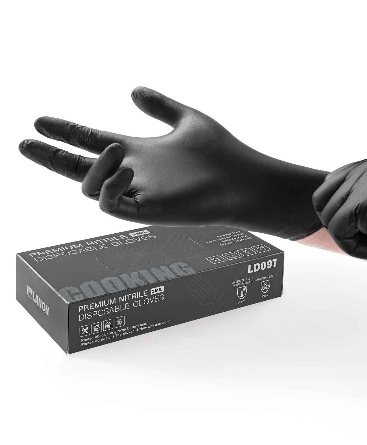 LANON Food Safe Disposable Black Nitrile Gloves, Latex-Free, Powder-Free, Silicone-Free, Textured Fingertips, Cooking, Medium 🍁 All In One Marketplace Canada