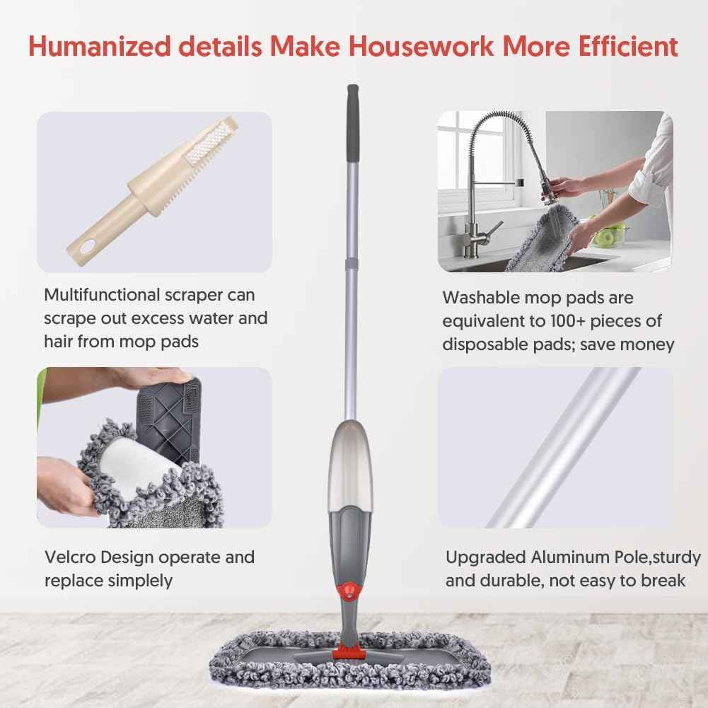 Spray Mop for Floor Cleaning, Domi-patrol Microfiber Floor Mop Dry Wet Mop Spray with 3 Washable Mop Pads & Refillable Bottle, Dust Cleaning Mop for Hardwood Laminate Tile Floors, Gray 🍁 All In One Marketplace Canada