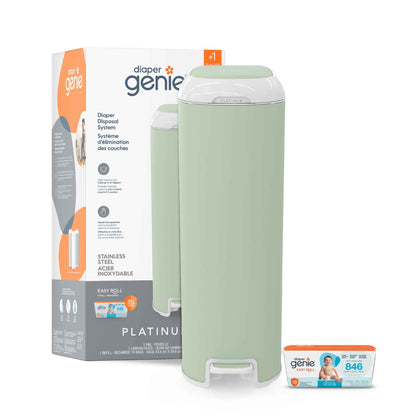 Diaper Genie Platinum Pail with Easy Roll Refill 18 bags, Stainless Steel 🍁 All In One Marketplace Canada