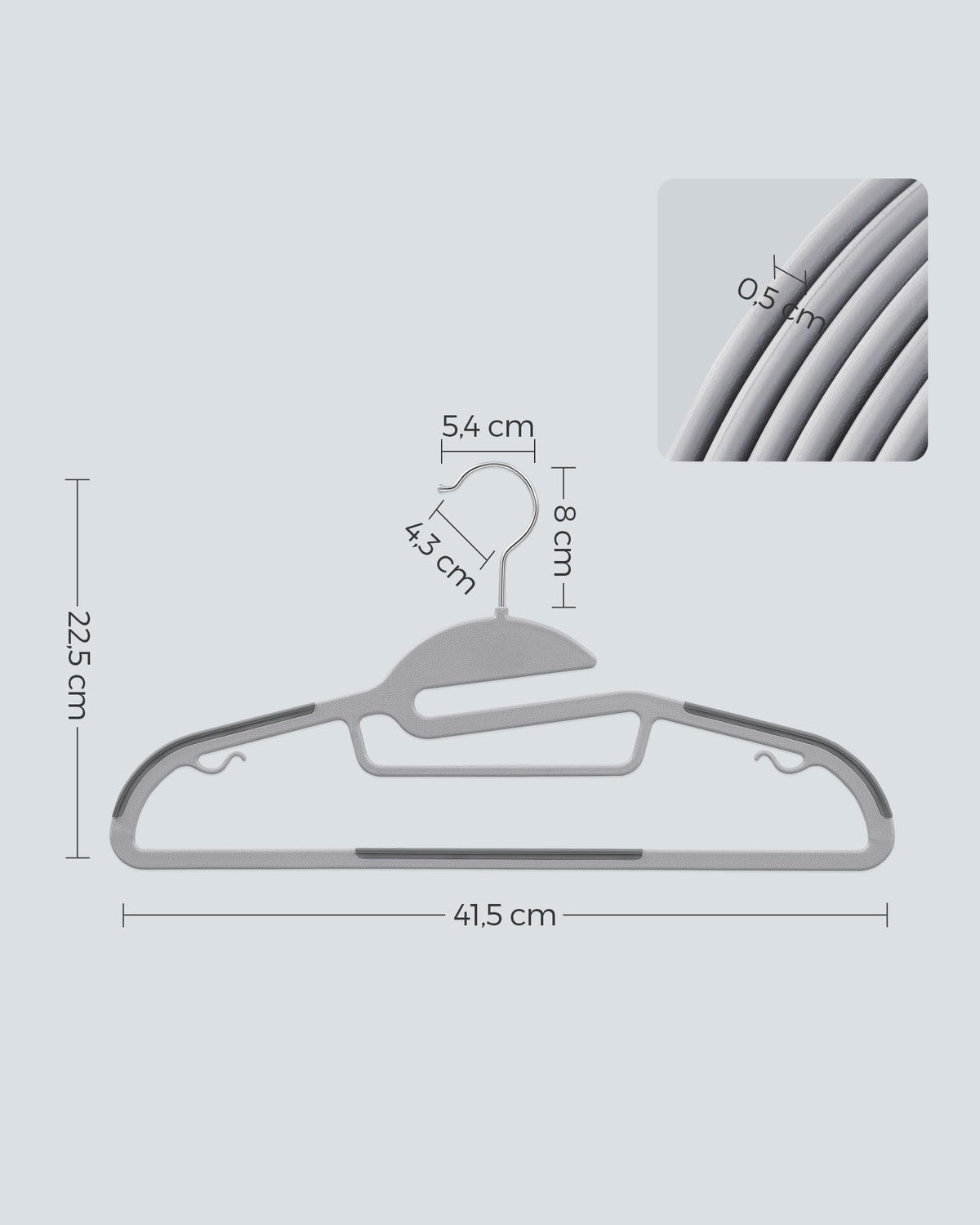 SONGMICS 50 Pack Coat Hangers, Heavy-Duty Plastic Suit Hangers, S-Shaped Opening, Non-Slip, Space-Saving, 360º Swivel Hook, 16.3 Inches Long, Light Gray and Dark Gray UCRP41G-50 🍁 All In One Marketplace Canada