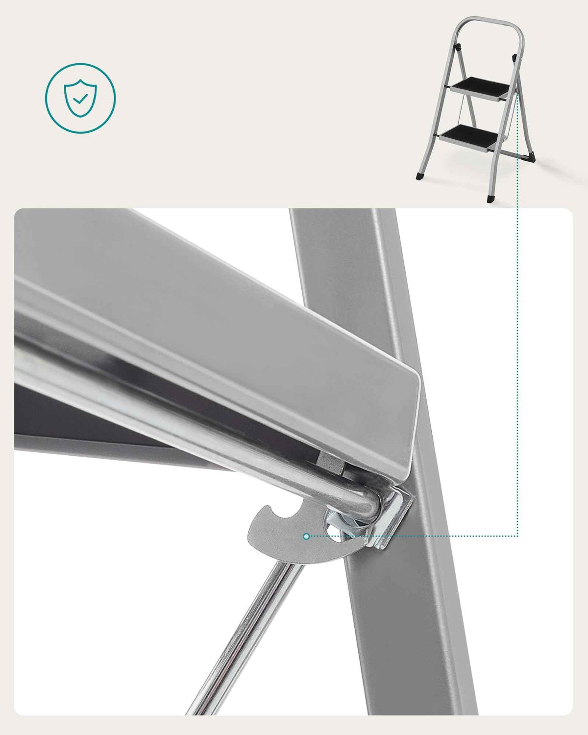 SONGMICS Step Ladder, 2-Step Ladder, Folding Ladder, Safety Lock, Space-Saving Storage, Holds up to 330 lb, Dove Gray UGSL012G01 🍁 All In One Marketplace Canada
