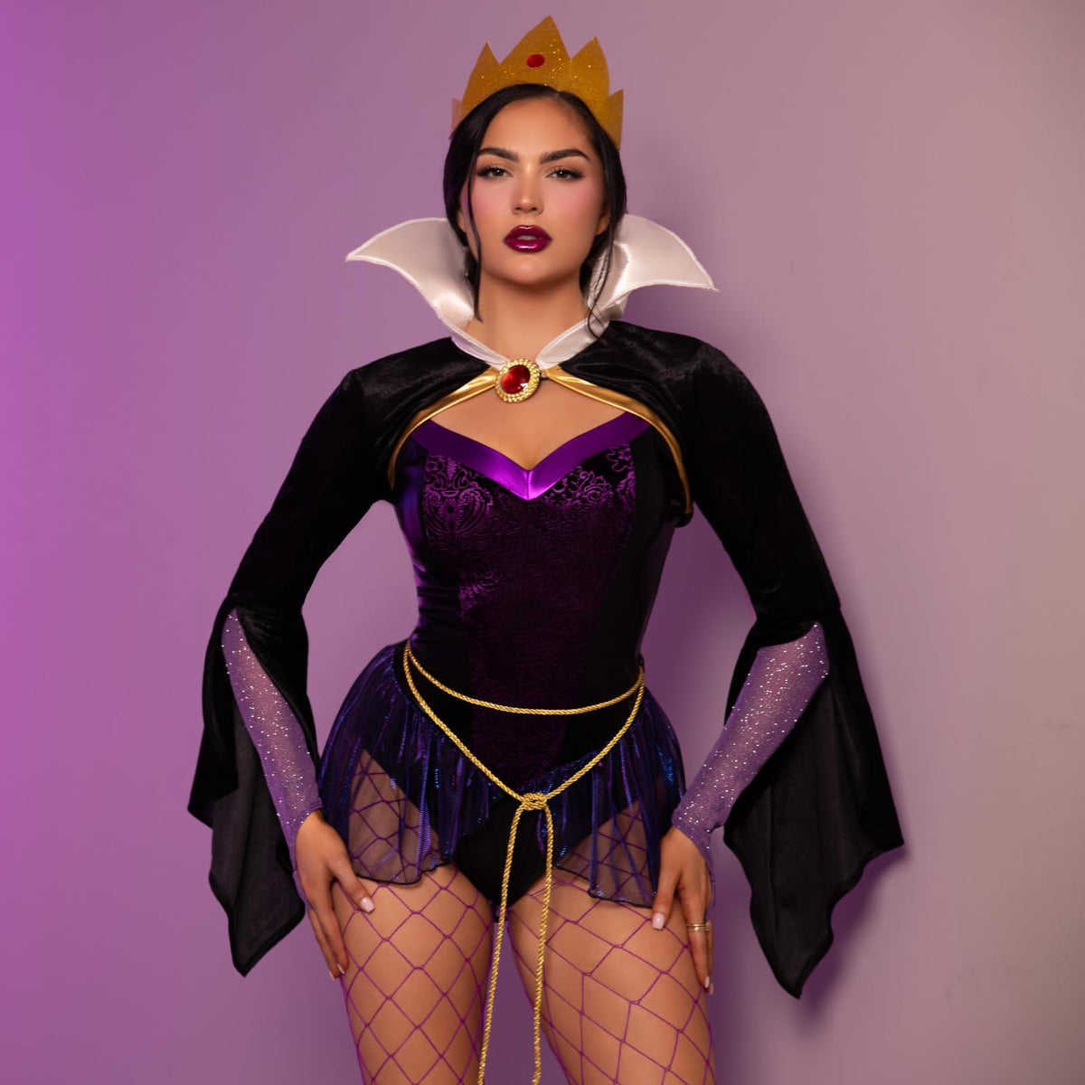 Leg Avenue Womens 4 Pc Poison Apple Queen Halloween Costume for Women, Black/Purple, Medium
