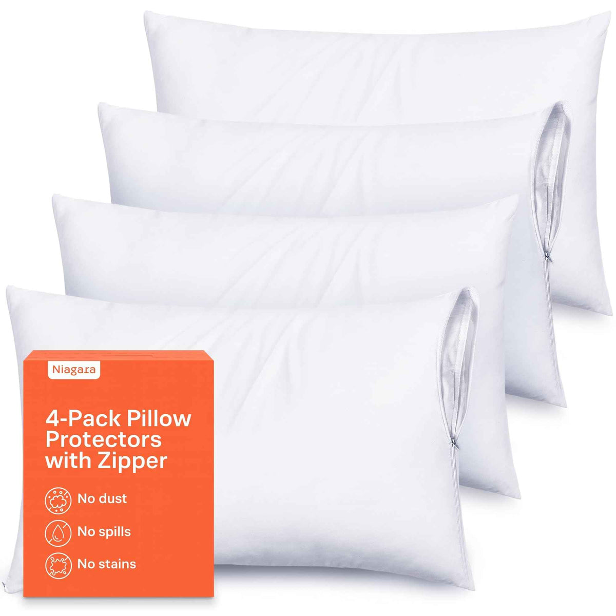 Niagara 4 Pack of Pillow Protectors with Zipper, Effective Dust Protection, Quiet, Stay in Place Pillow Covers, Breathable Case for Pillow Lifespan Extension, White (Standard) 🍁 All In One Marketplace Canada