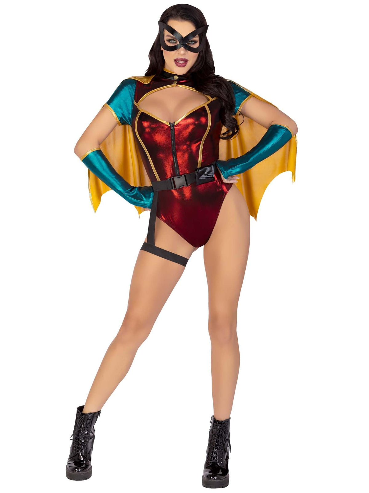 Leg Avenue Women’s 5 PC Sultry Sidekick Halloween Costume with Cape and Gloves, MEDIUM