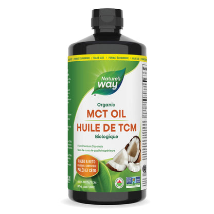 Nature's Way 100% Pure MCT Oil From Coconut – 14g MCT Per Serving – Paleo and Keto friendly – Certified Organic – Non-GMO Project Verified – Vegetarian, Gluten-free, & Flavourless – 887 mL, Value Size 🍁 All In One Marketplace Canada