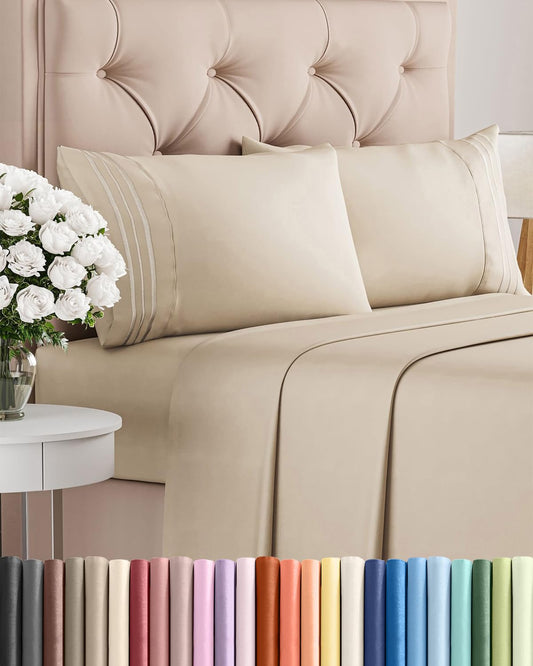 King Size 4 Piece Sheet Set - Comfy Breathable & Cooling Sheets - Hotel Luxury Bed Sheets for Women & Men - Deep Pockets, Easy-Fit, Extra Soft & Wrinkle Free Sheets - Wheat Oeko-Tex Bed Sheet Set 🍁 All In One Marketplace Canada