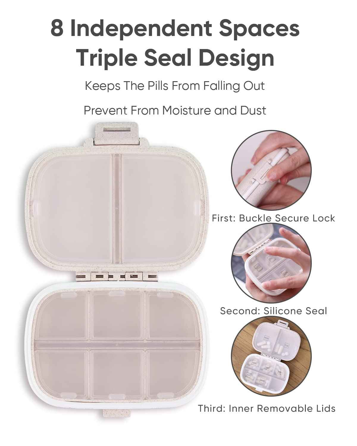 Holii Travel Pill Organizer, 8 Compartments Portable Pill Case, Daily Pill Box to Hold Vitamins, Small Pill Container for Pocket Purse Medicine Organizer（Khaki） 🍁 All In One Marketplace Canada