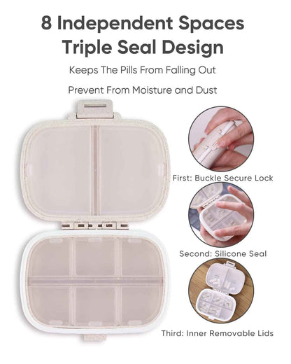 Holii Travel Pill Organizer, 8 Compartments Portable Pill Case, Daily Pill Box to Hold Vitamins, Small Pill Container for Pocket Purse Medicine Organizer（Khaki） 🍁 All In One Marketplace Canada