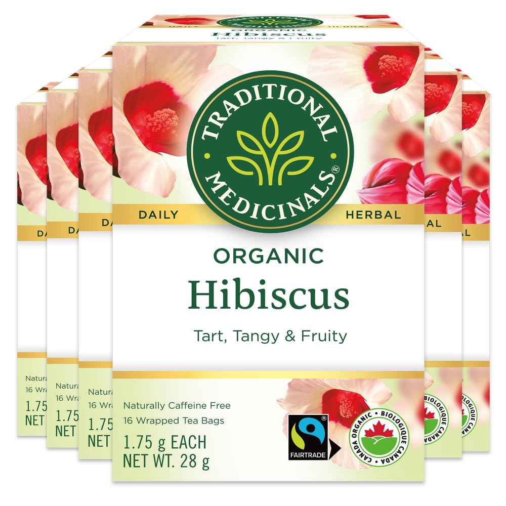 Traditional Medicinals - Organic Hibiscus Herbal Tea (Pack of 6) - Fair Trade Ingredients - Tart, Tangy and Fruity - 96 Tea Bags Total 🍁 All In One Marketplace Canada