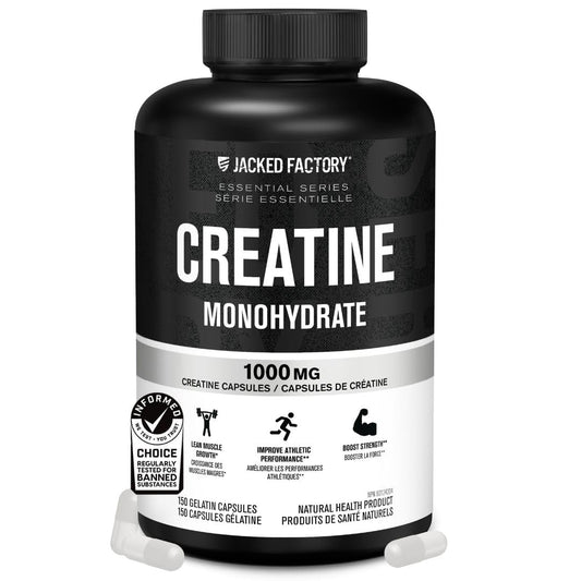Jacked Factory Creatine Monohydrate Capsules - Canadian-Owned Supplement for Muscle Growth, Increased Strength, Enhanced Energy Output, and Improved Athletic Performance - 150 Pills 🍁 All In One Marketplace Canada