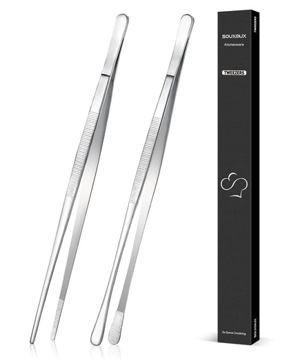 2 Pcs 12-inch Cooking Tweezers Tongs Precision Serrated Tips, Stainless Steel Professional Chef Tweezer Kitchen Tools for BBQ, Plating and Serving 🍁 All In One Marketplace Canada