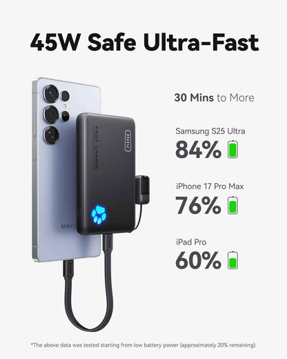 INIU Power Bank, 40% Smaller 10000mAh Portable Charger, 45W Ultra Fast Charging Powerbank with Detachable USB C Cable, Flight-Safe Travel External Battery Pack for iPhone 17 16 Samsung Google iPad etc 🍁 All In One Marketplace Canada
