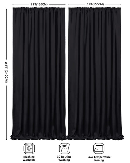 Backdrop Curtains Black Polyester Backdrop for Curtains 2 Packs 5ftx8ft