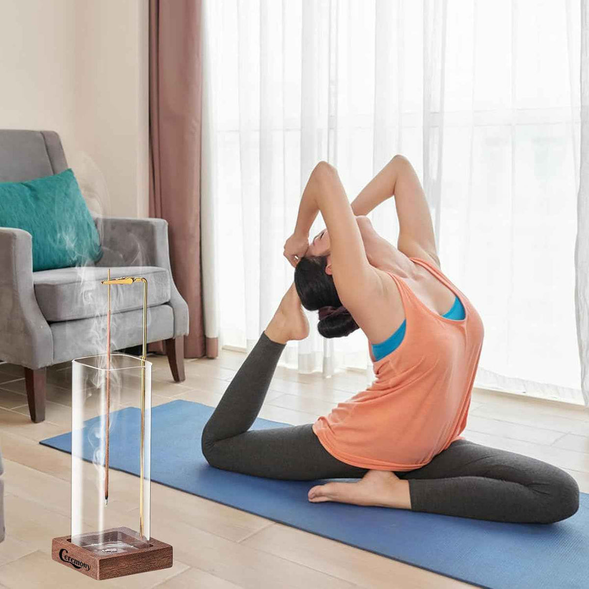 Ceremony Incense Holder, Wooden Incense Holder for Sticks with Glass Ash Catcher, Anti-ash Incense Burner with a Ash Brush for Meditation Yoga Spa Room Decor 🍁 All In One Marketplace Canada