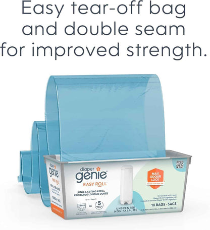 Diaper Genie Easy Roll Refill with 18 Bags - for the Diaper Genie Signature and Platinum pails | Lasts Up to 5 Months or Holds Up to 846 newborn Diapers Per Refill blue 1 Count 🍁 All In One Marketplace Canada