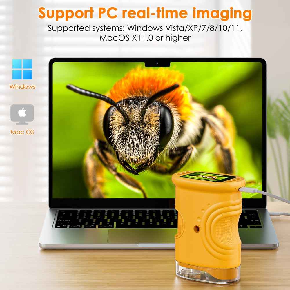 Temodu Kids Microscope 2.0" Screen 1000X Digital Microscope for Kids, Mini Pocket Handheld Microscopes for Children Birthday Festival Gift, Science Education Fun Toys for Boys Girls Ages 4-12 (Yellow) 🍁 All In One Marketplace Canada