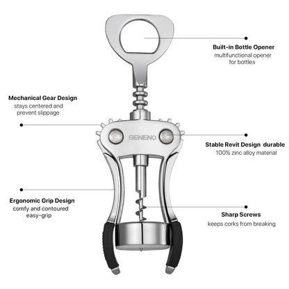 Wine Opener, BENENO Zinc Alloy Premium Wine Bottle Opener Wing Corkscrew with Multifunctional Corks and Caps Bottle Opener, Upgrade 🍁 All In One Marketplace Canada
