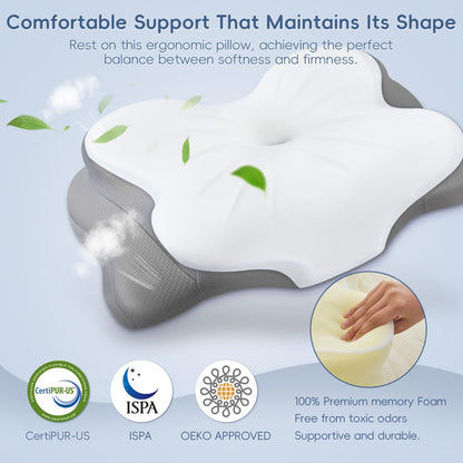 SNUGUP Ergonomic Cervical Neck Pillow, Memory Foam Neck Support Pillow with Contoured Design, Breathable Removable Pillowcase, for Side Back Stomach Sleepers, White 🍁 All In One Marketplace Canada