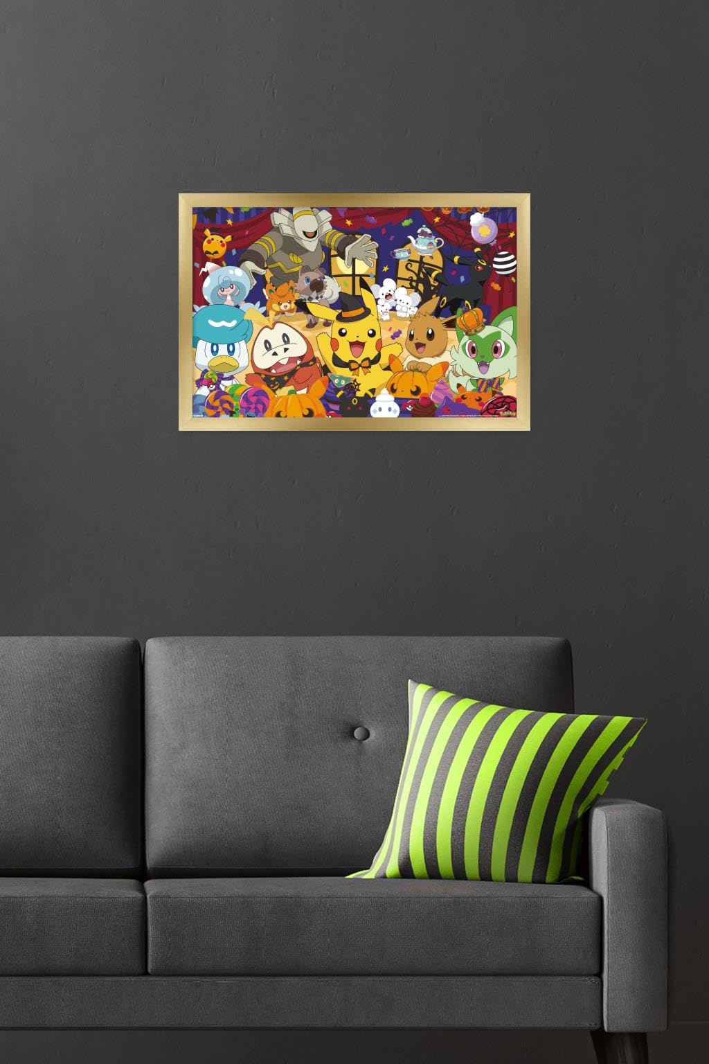 Pokémon: Halloween Party- Group Wall Poster, 22.4L" x 14.7W", Gold Framed Version